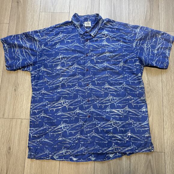 Rum Reggae Mens Hawaiian Cabana Shirt 2XL Sharks All Over Button Up - Picture 1 of 11